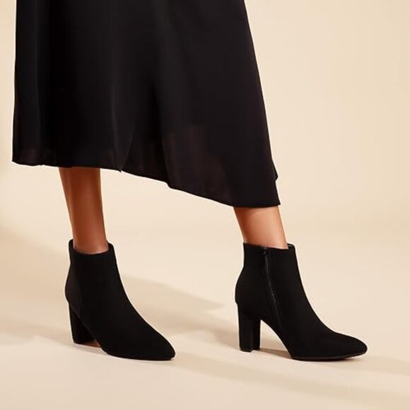 DREAM PAIRS Women's Chunky Heel Ankle Booties Almond Toe/Zipper Sz: 7.5 Black - Picture 5 of 13